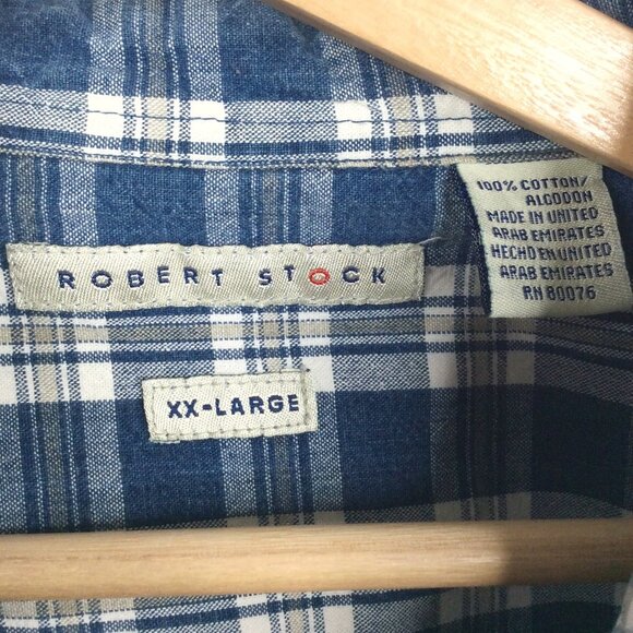 Robert Stock Shirt Mens Size XXL 2XL Blue Plaid Heavy Duty Cotton Button Down - Picture 4 of 4